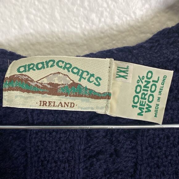 Aran Crafts 100% Merino Wool HOODED COAT WITH CELTIC KNOT ZIPPER blue size XXL - Picture 4 of 7